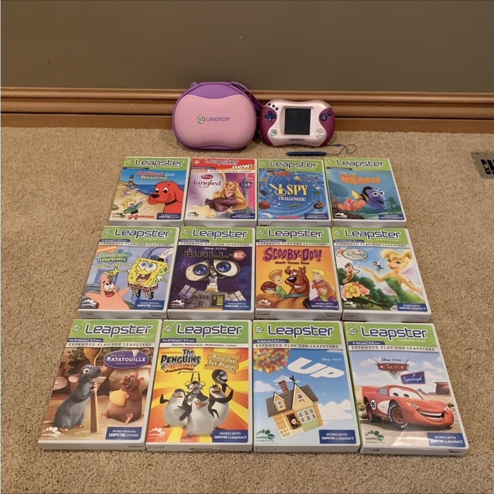 Leapster 2 Handheld Learning System Pink + Case + 12 Games Lot School *W…